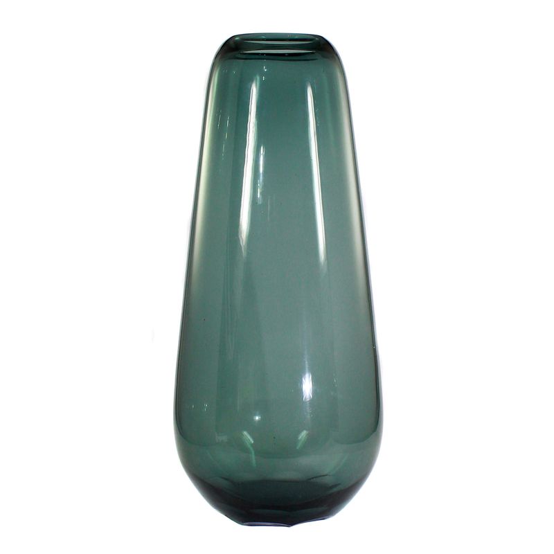 Tall vase made of tourmaline-colored glass with curved facets, WMF, Wilhelm Wagenfeld around 1950