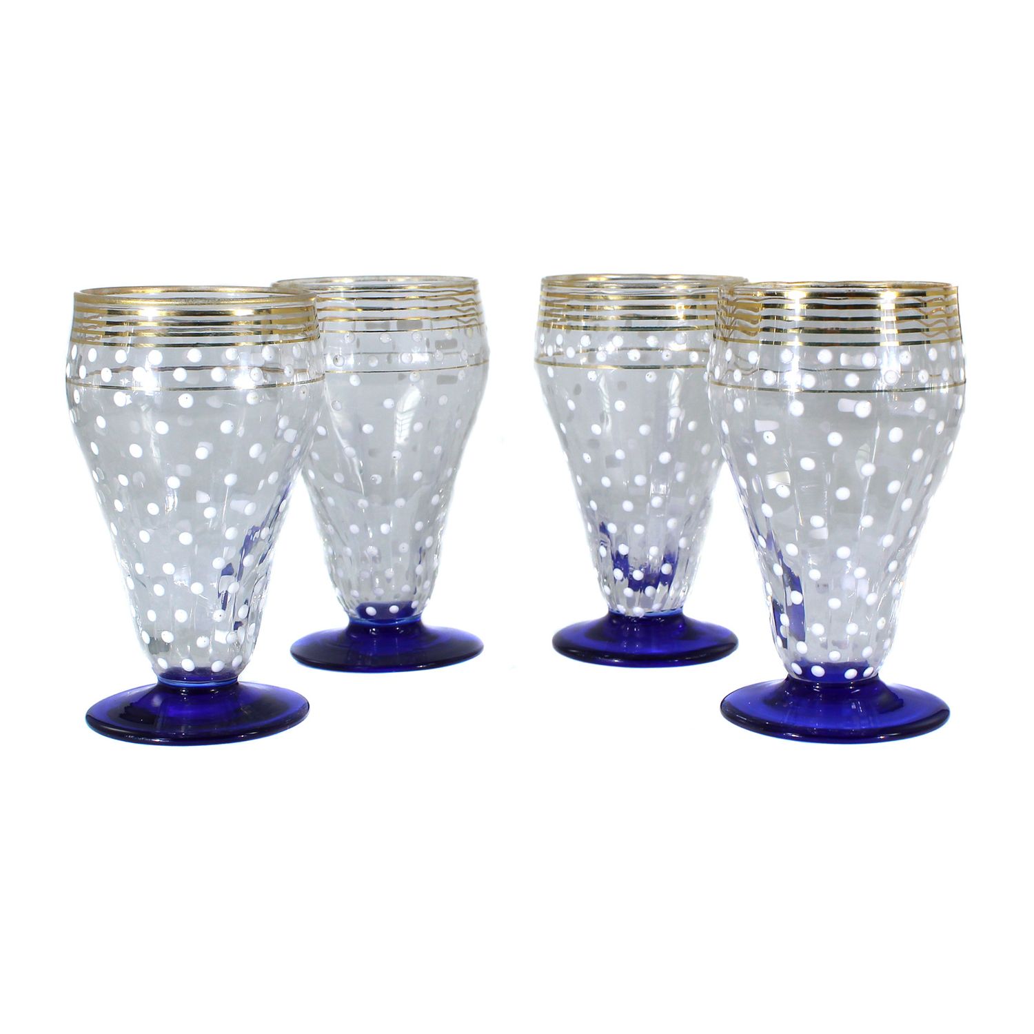 4 aperitif glasses with white dot decoration, France or Bohemia around 1930