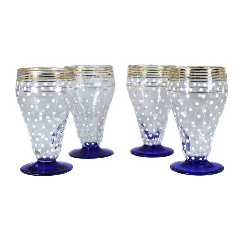 4 aperitif glasses with white dot decoration, France or Bohemia around 1930