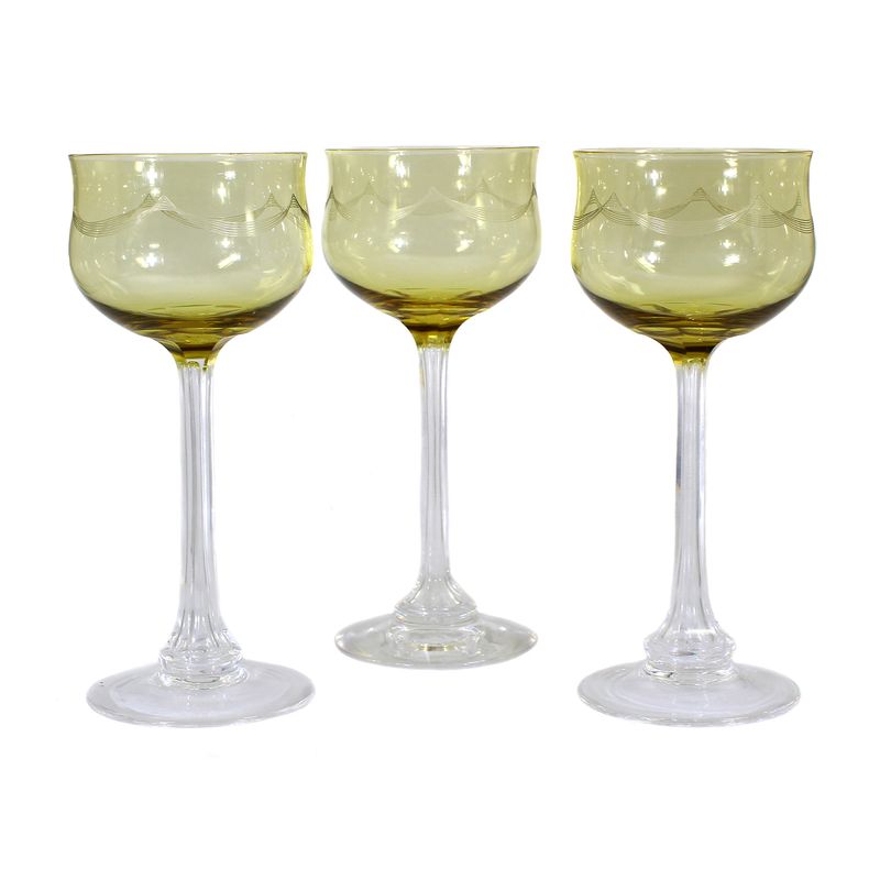 3 stemmed glasses with etched decoration, Villeroy &amp; Boch around 1910
