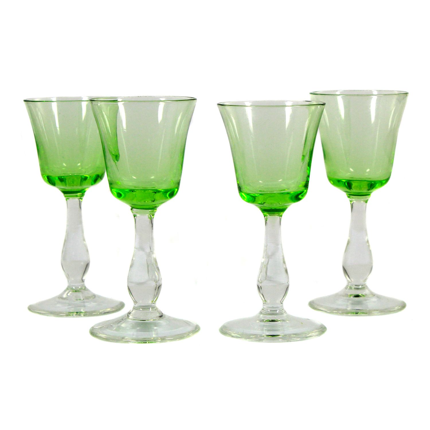 4 shot glasses with uranium-containing cup, Germany or Bohemia around 1900