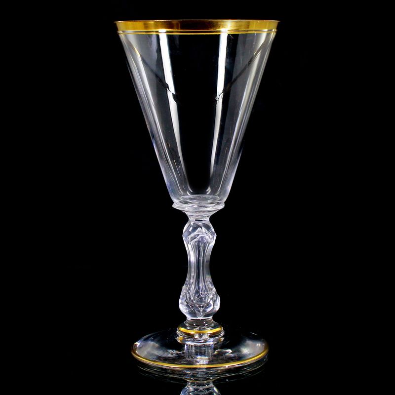 5 large Burgundy glasses made of colorless crystal glass with gold rim, Saint Louis around 1900