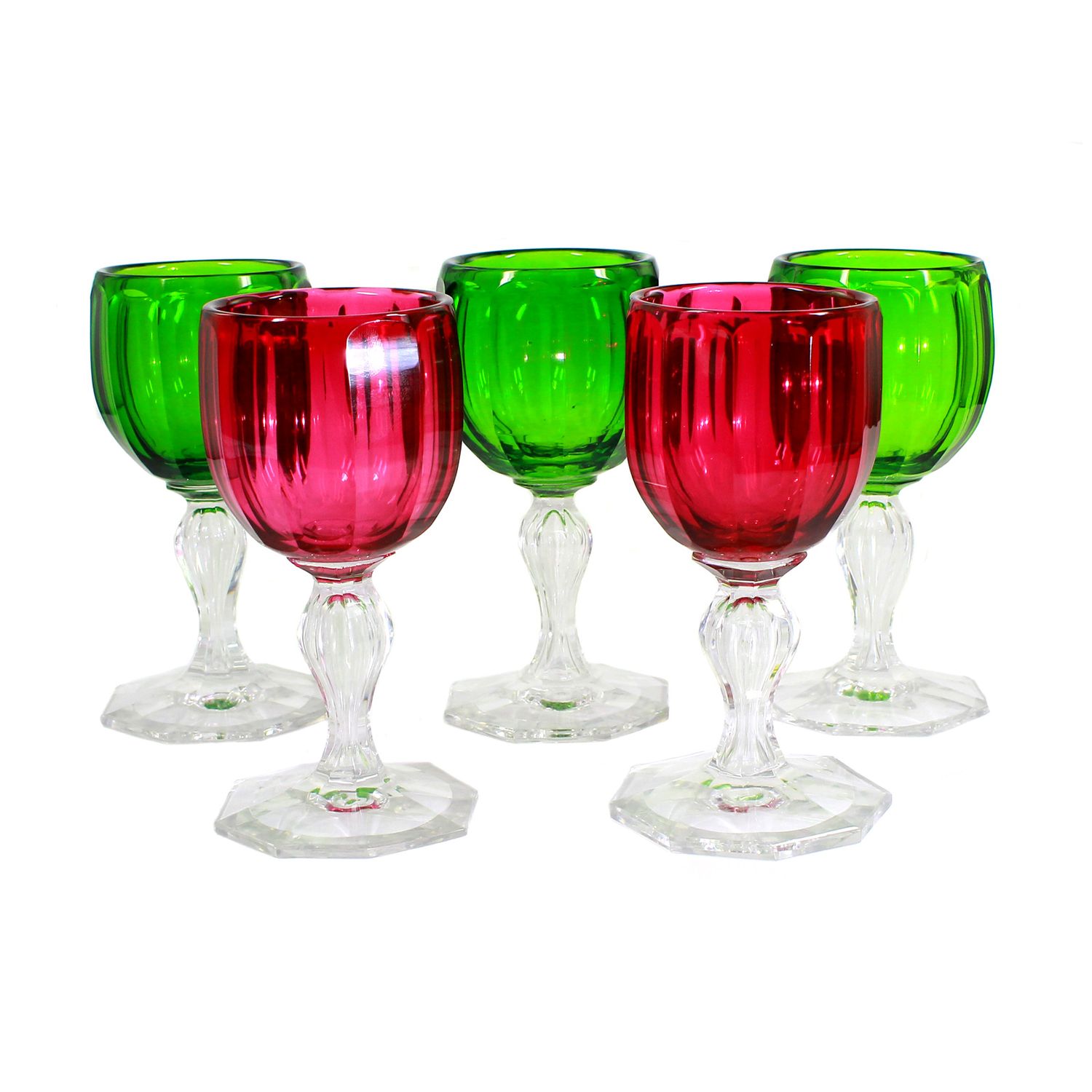 5 goblets made of lead crystal with Russian green &amp; gold ruby ​​cup around 1880-1900