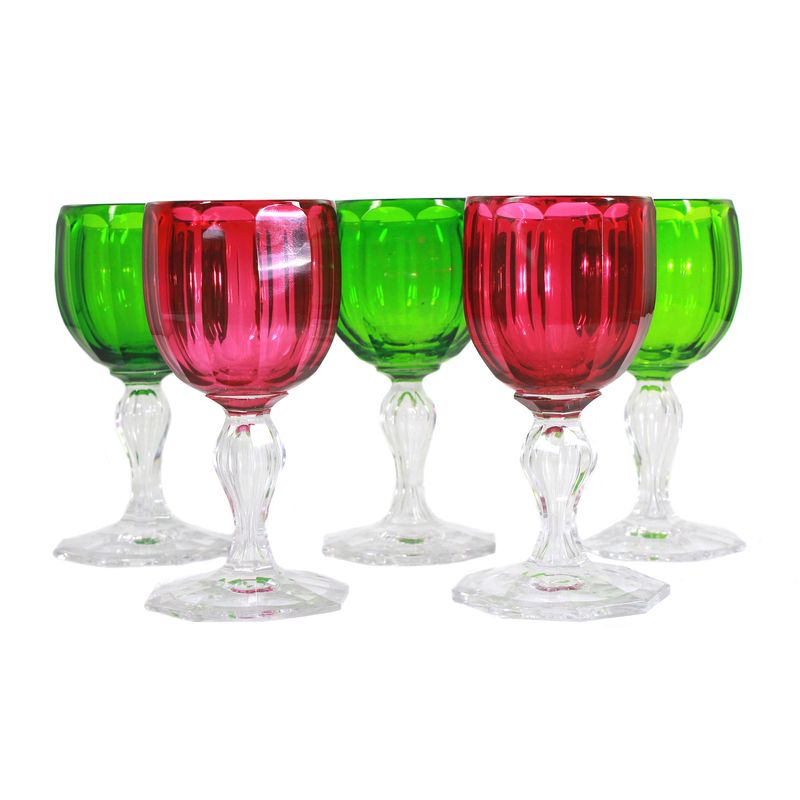 5 goblets made of lead crystal with Russian green &amp; gold ruby ​​cup around 1880-1900