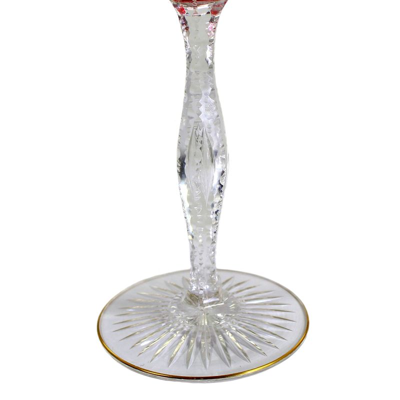 Stem glass with salmon-colored overlay and polished gold rim, Saint Louis around 1905