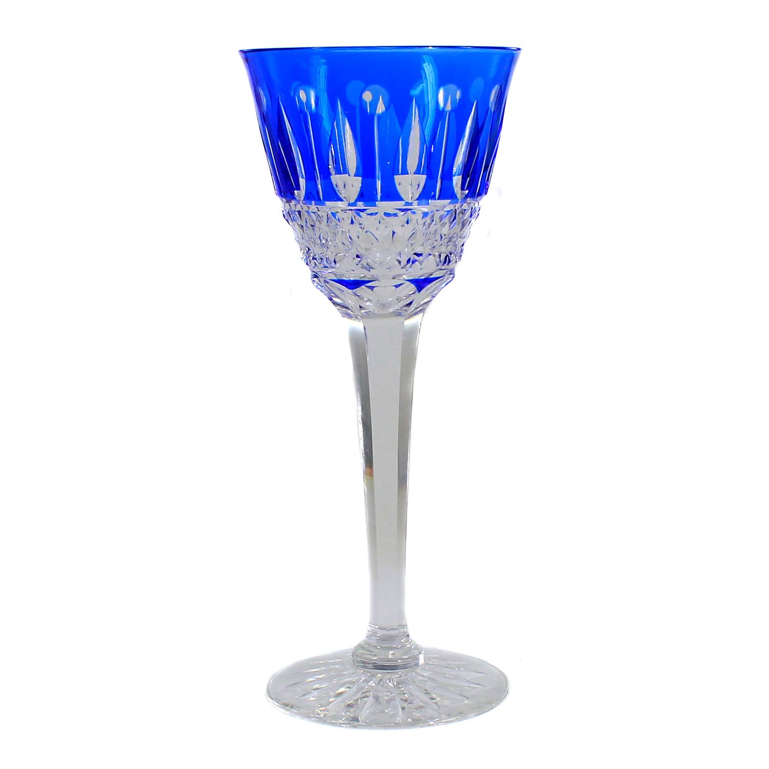 Wine glass made of crystal glass with blue overlay, Cristallerie Lorraine, signed.