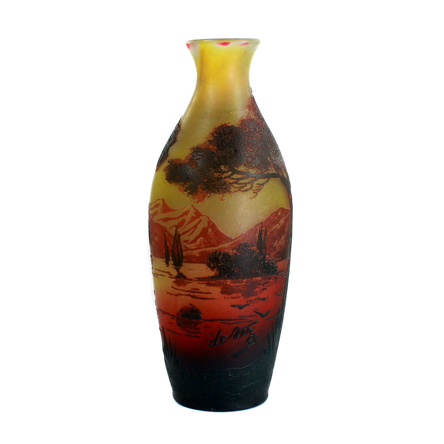 Art Nouveau vase with seascape, signed Delatte Nancy, around 1919