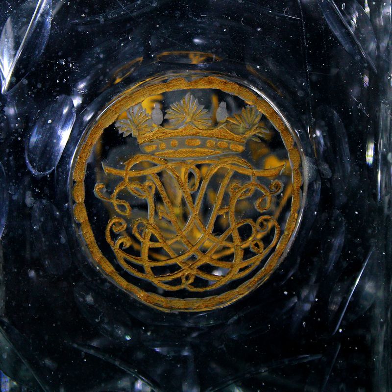 Pair of large square bottles with crowned monogram, Silesia, 1st half of the 18th century.