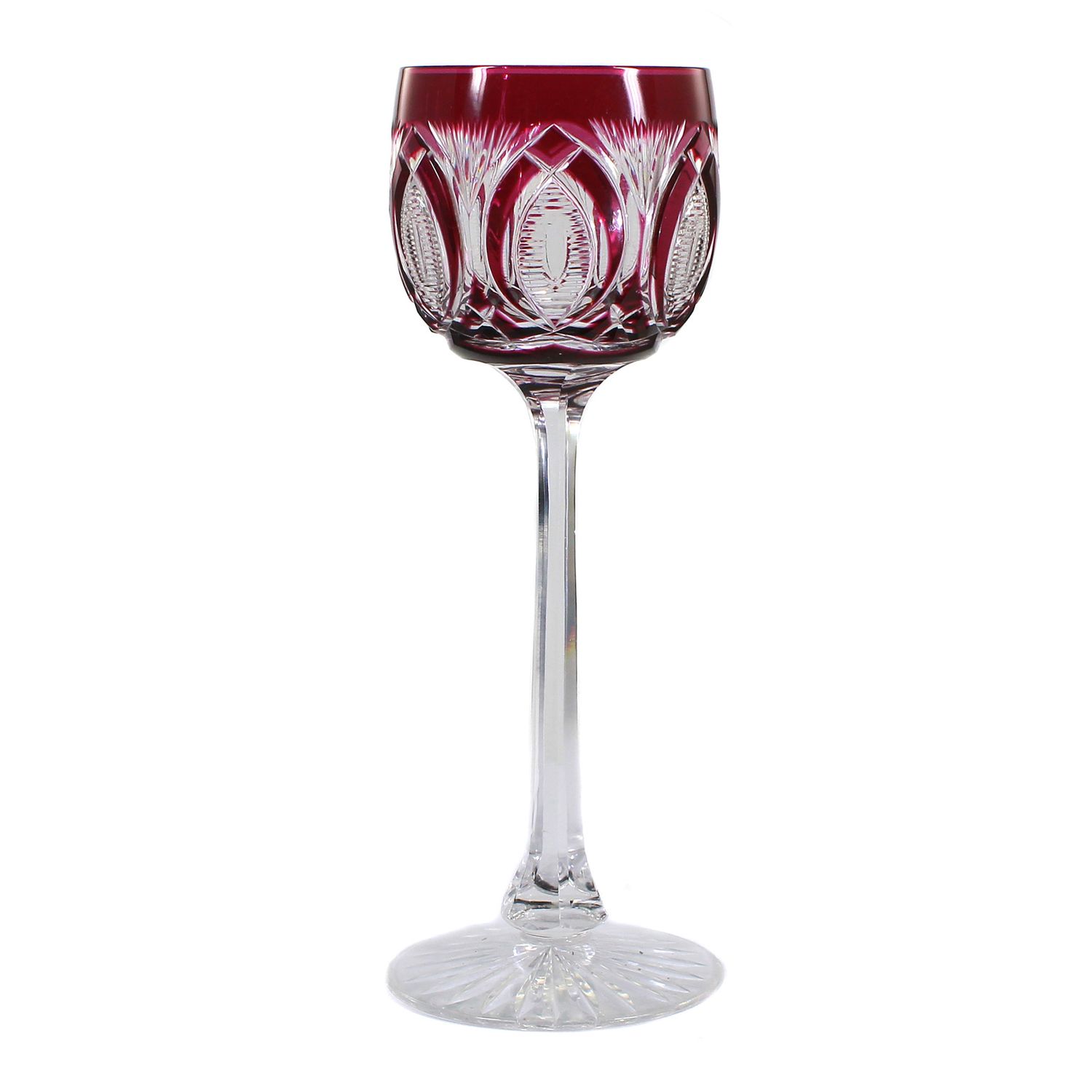 Stem glass with faceted shaft and magenta-colored bowl, Saint Louis