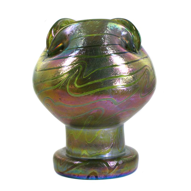 Vase with green fused clay &amp; combed decoration, Fritz Heckert around 1901