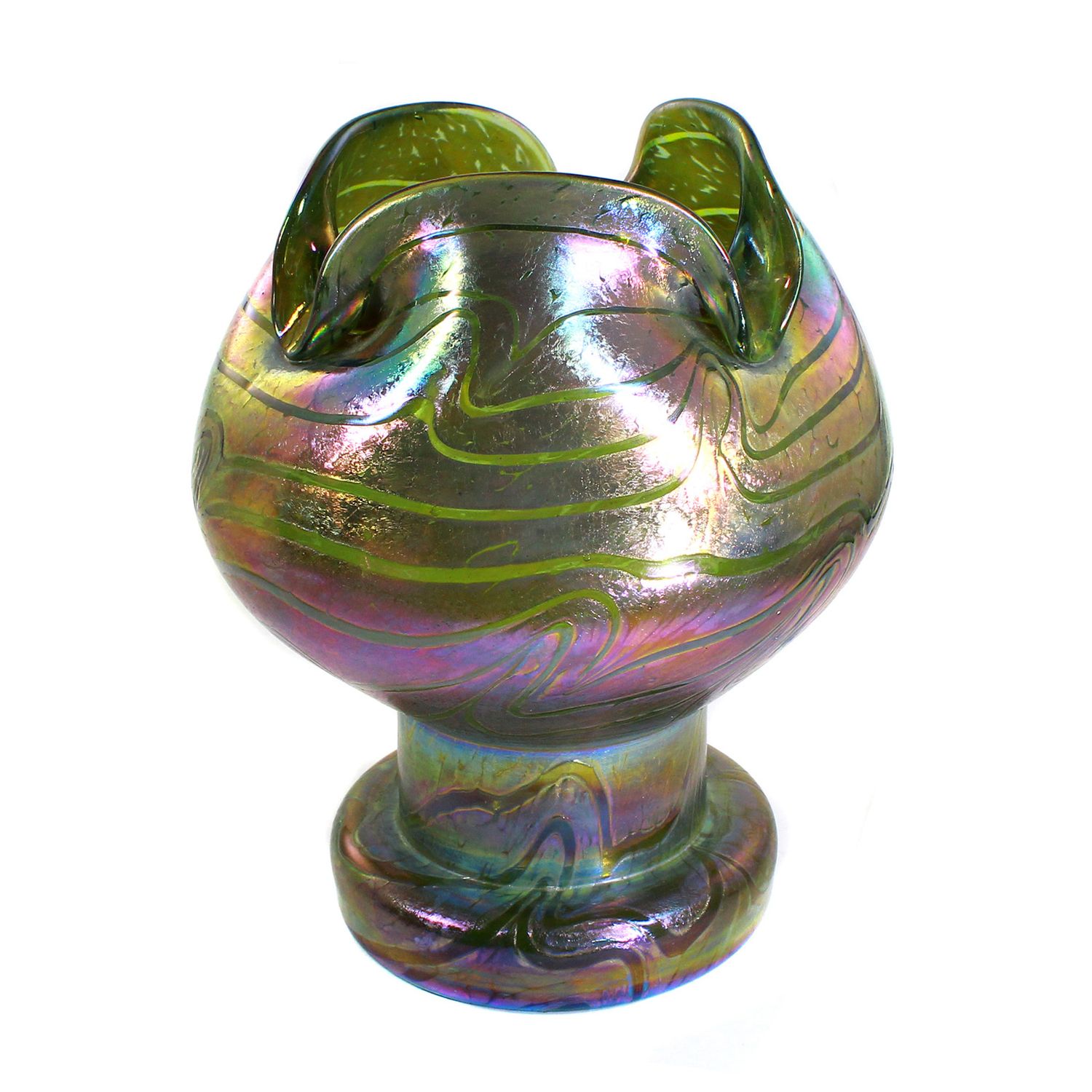 Vase with green fused clay &amp; combed decoration, Fritz Heckert around 1901