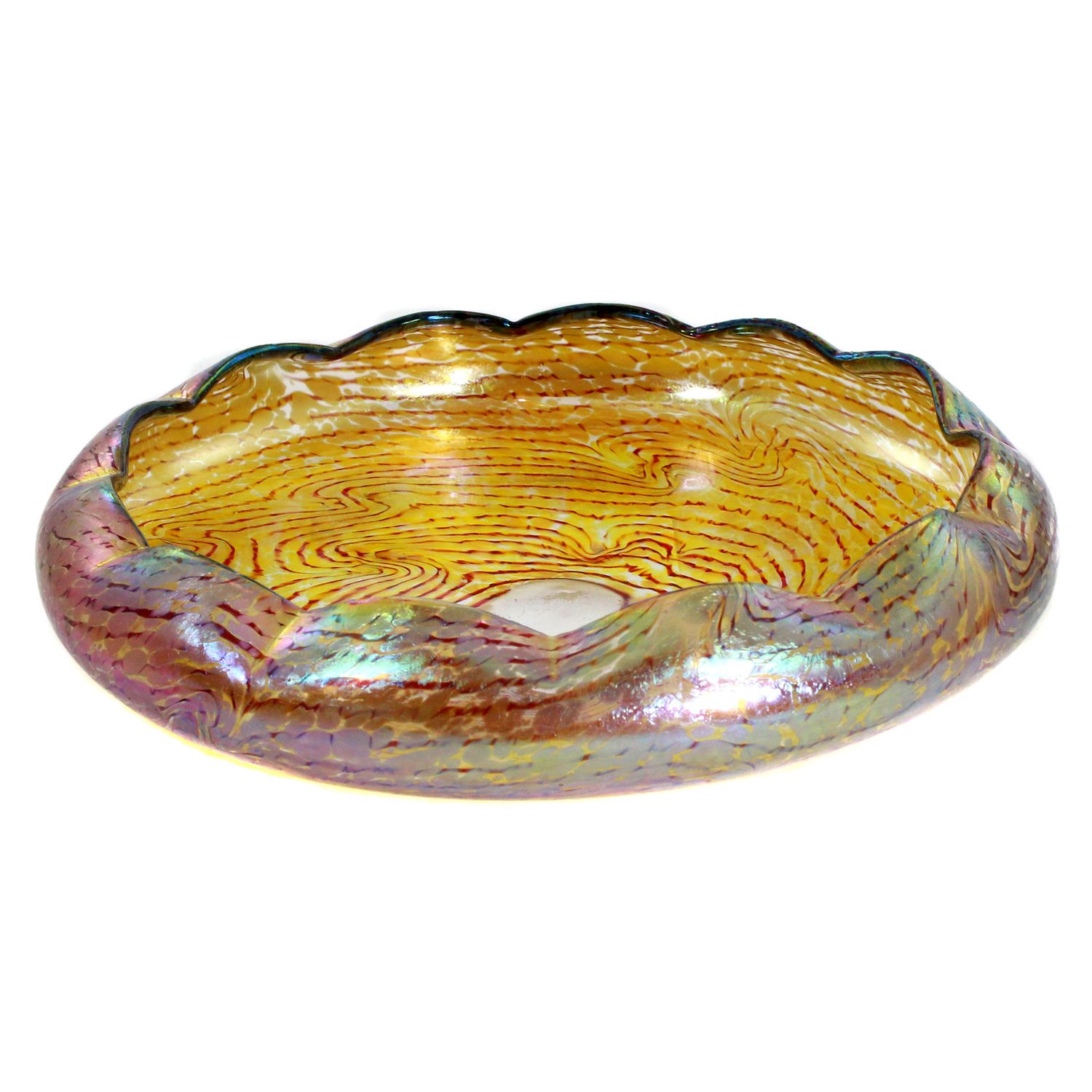 Bowl with silver-yellow crumble melting &amp; combed decoration, Fritz Heckert around 1902