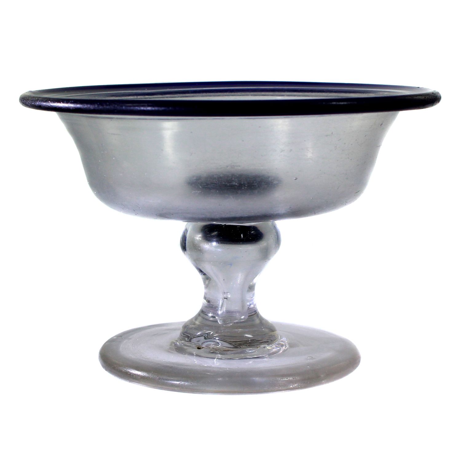 Footed bowl made of colorless glass with applied blue glass thread, Lauenstein around 1800