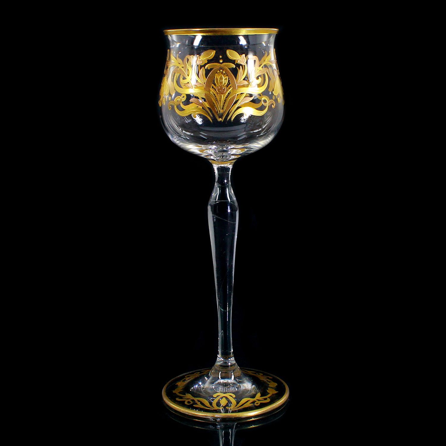 Stem glass with relief and polished gold painting, Josephinenhütte, Camillo de Maess