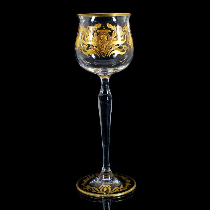 Stem glass with relief and polished gold painting, Josephinenhütte, Camillo de Maess