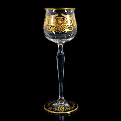 Stängelglas mit Relief- und Poliergoldmalerei, Josephinenhütte, Camillo de Maess