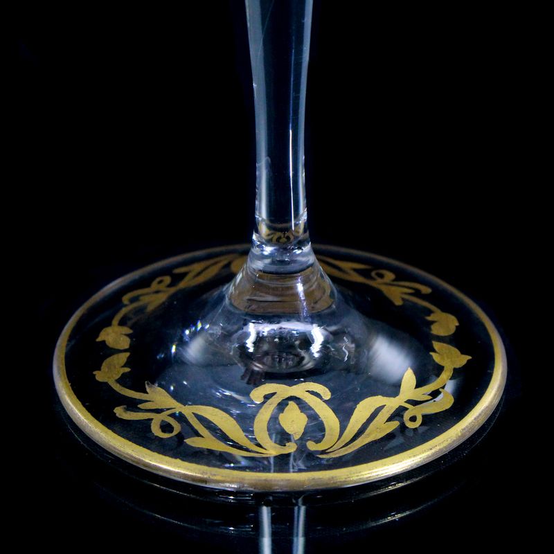 Stem glass with relief and polished gold painting, Josephinenhütte, Camillo de Maess