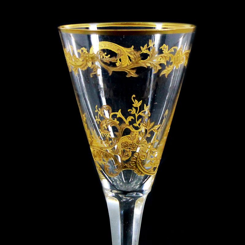 Liqueur glass with gold-plated rocaille decoration, Cristallerie Saint Louis around 1900