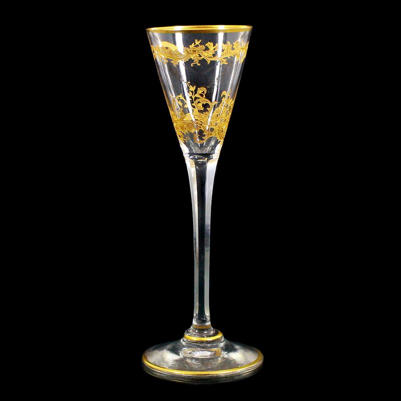 Liqueur glass with gold-plated rocaille decoration, Cristallerie Saint Louis around 1900