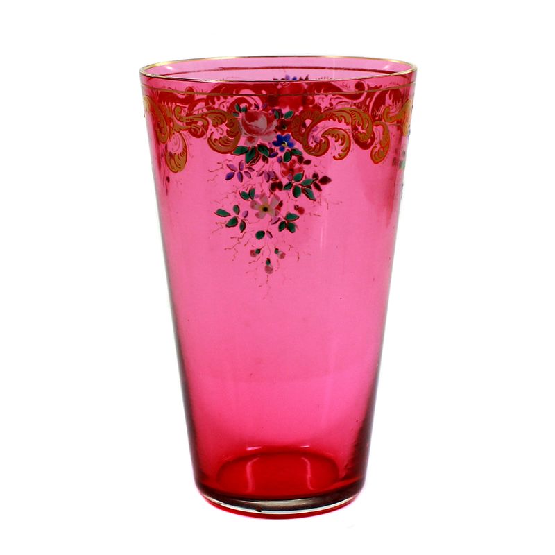 Champagne goblet with gold ruby ​​underlay and enamel painting, Fritz Heckert, around 1880-1900