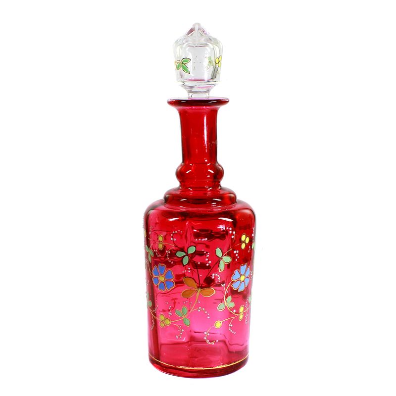 Carafe with gold ruby ​​underlay and enamel painting, Silesia or Bohemia, around 1880.