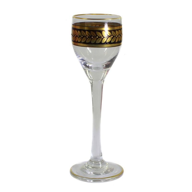 Liqueur glass with surrounding decorative band in noble black and polished gold painting
