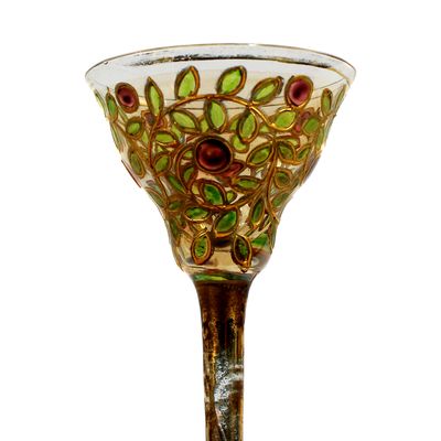 Stängelglas / Likörglas mit Gold- und Emailmalerei, Schlesien oder Böhmen um 1900