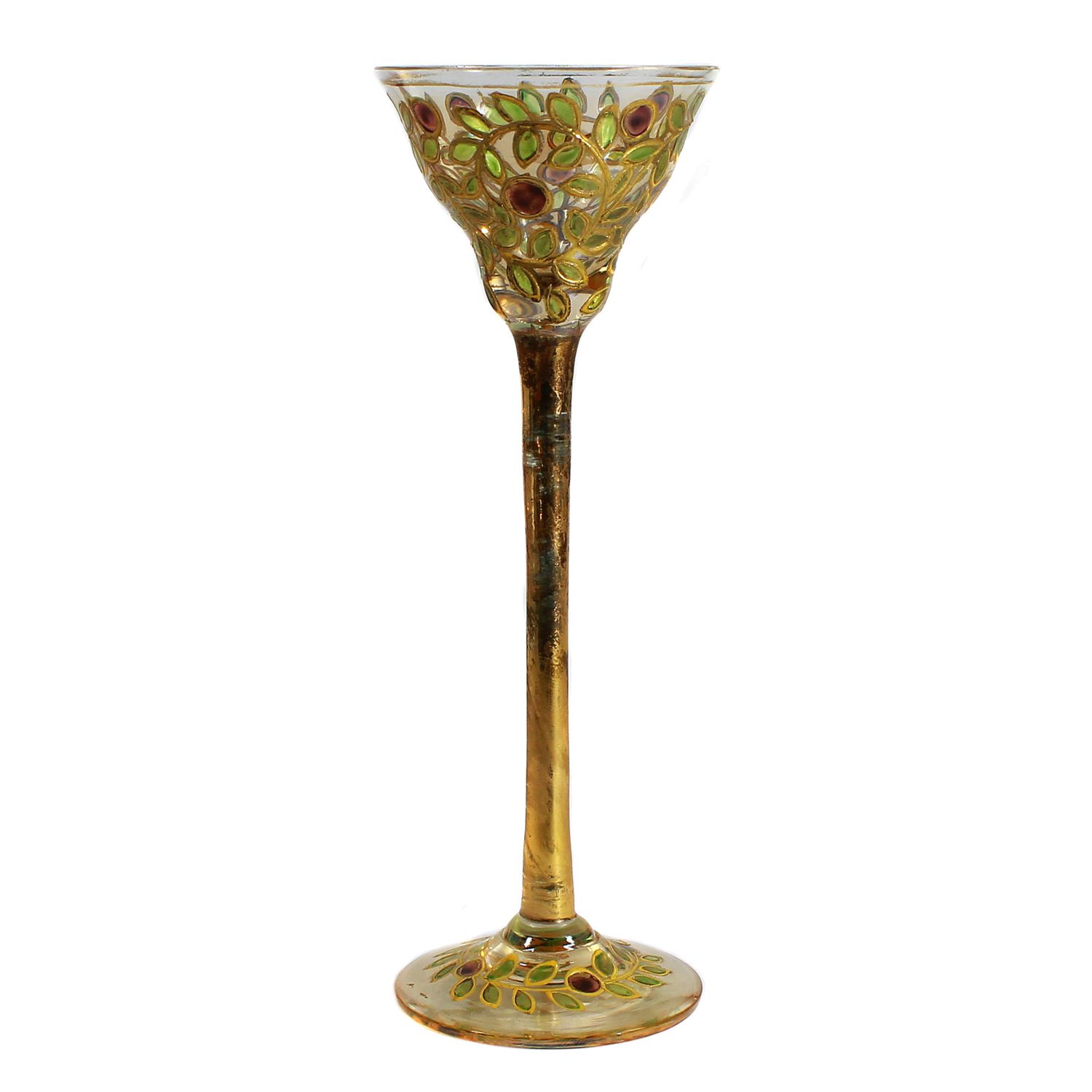 Stem glass / liqueur glass with gold and enamel painting, Silesia or Bohemia around 1900