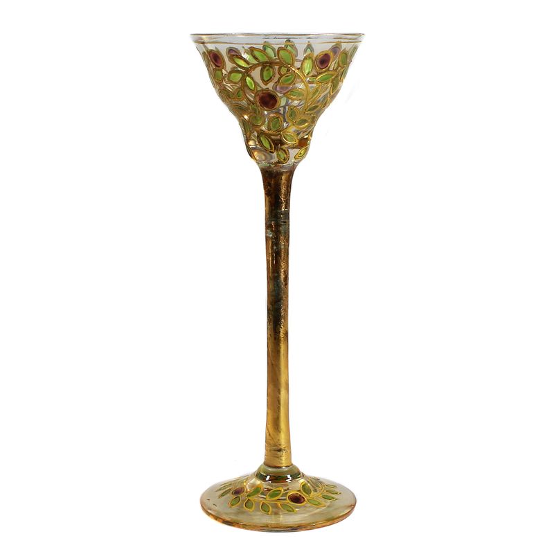 Stem glass / liqueur glass with gold and enamel painting, Silesia or Bohemia around 1900