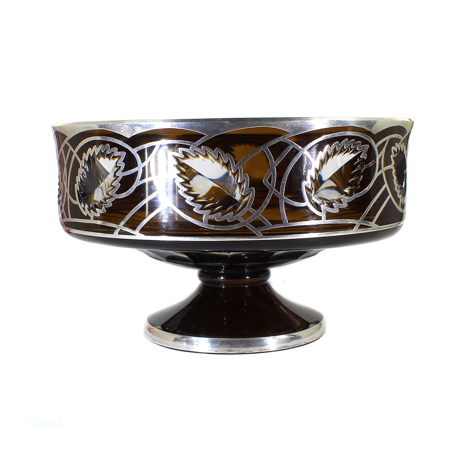 Large footed bowl with topaz-colored overlay and fine silver decoration, Josephinenhütte