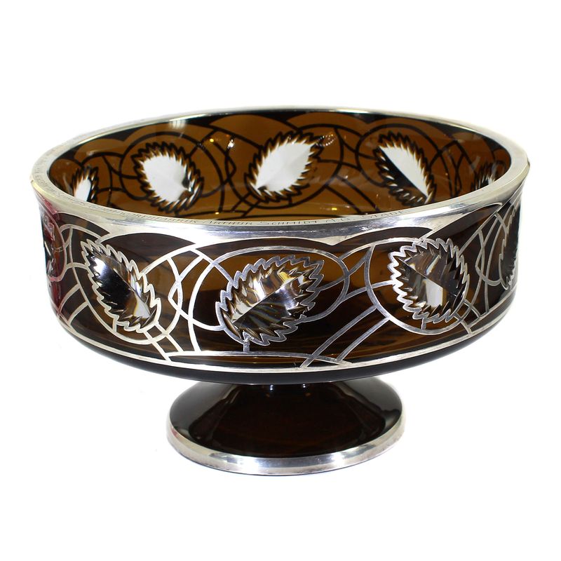 Large footed bowl with topaz-colored overlay and fine silver decoration, Josephinenhütte