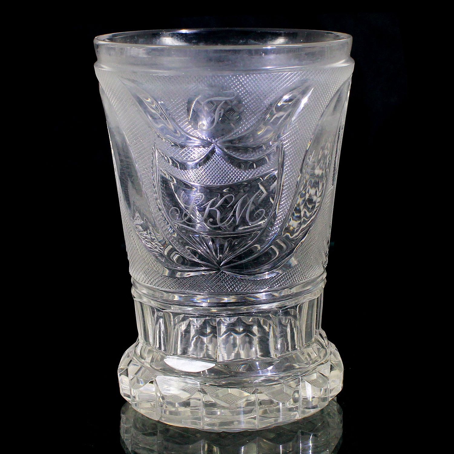 Ranft cup made of colorless glass with various decorative cut decorations, Bohemia around 1850-60