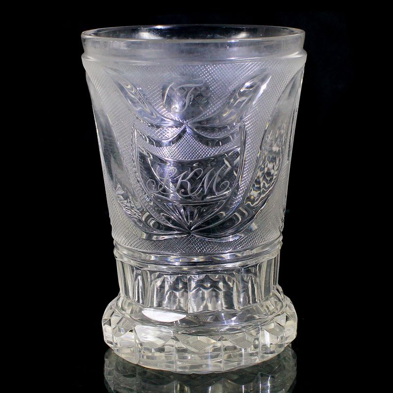 Ranft cup made of colorless glass with various decorative cut decorations, Bohemia around 1850-60