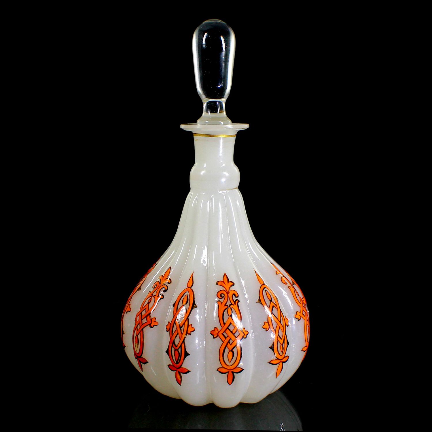 Carafe made of opaque white glass with enamel painting, France or Russia, around 1860-70