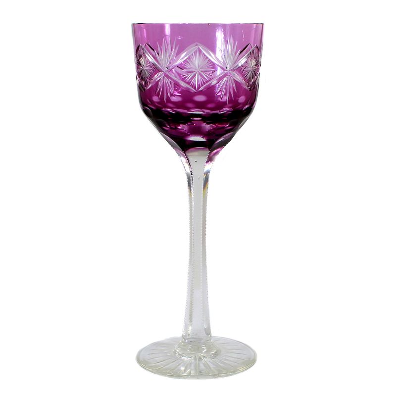 3 stemmed glasses with faceted stem &amp; different colored bowl, Poschinger