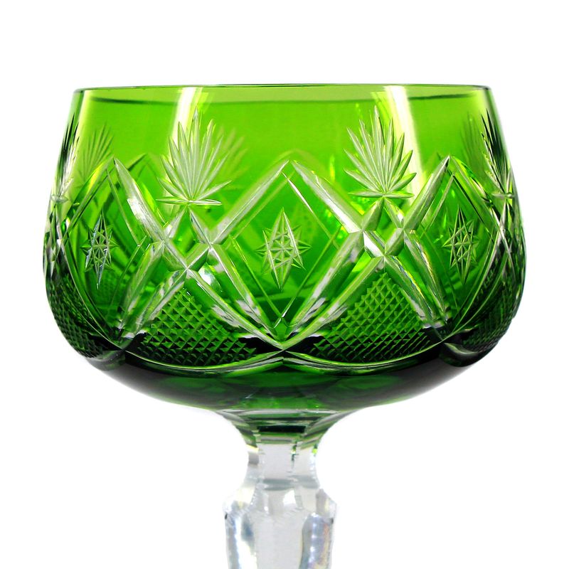 Stem glass with faceted shaft &amp; green overlaid bowl, Bavarian Forest