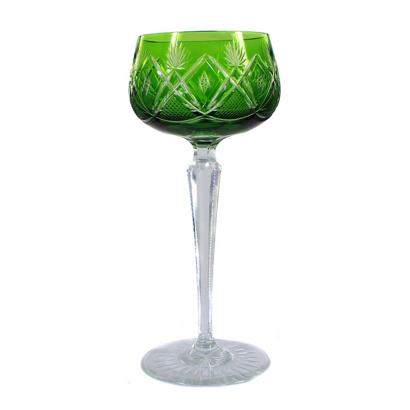 Stem glass with faceted shaft &amp; green overlaid bowl, Bavarian Forest