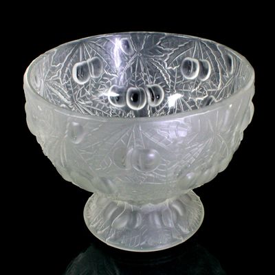 Große Art Deco Pressglas Schale mit Kirschen-Dekor, Josef Inwald, Barolac