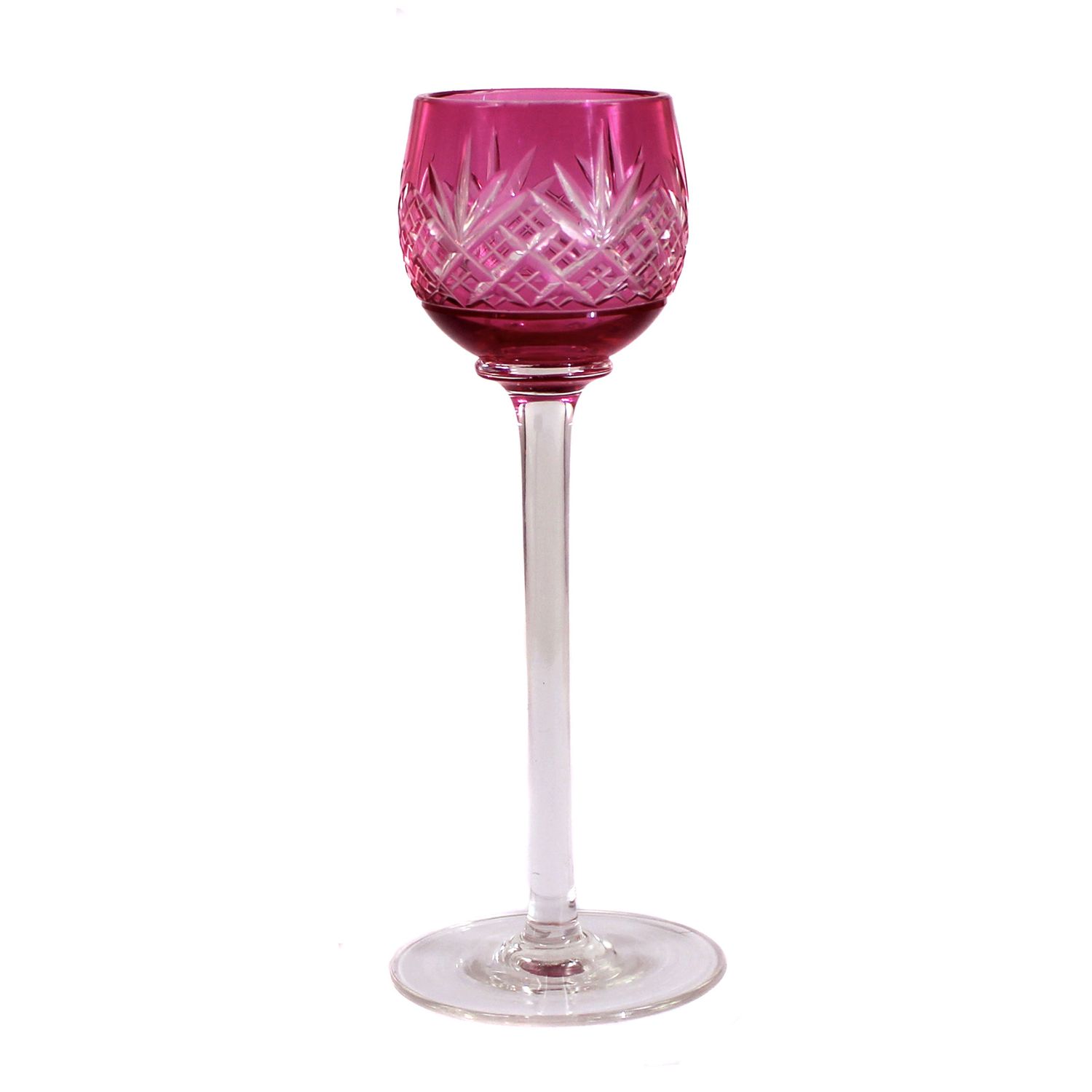 Stem glass with pink overlay and decorative cut decoration, Silesia or Bohemia