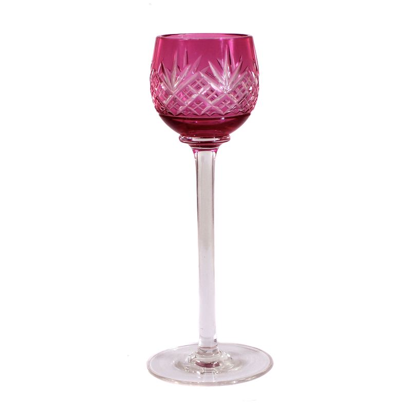 Stem glass with pink overlay and decorative cut decoration, Silesia or Bohemia