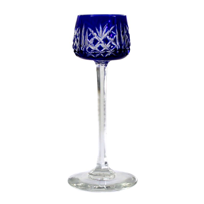Stem glass with cobalt blue overlay and decorative cut decoration, Silesia or Bohemia