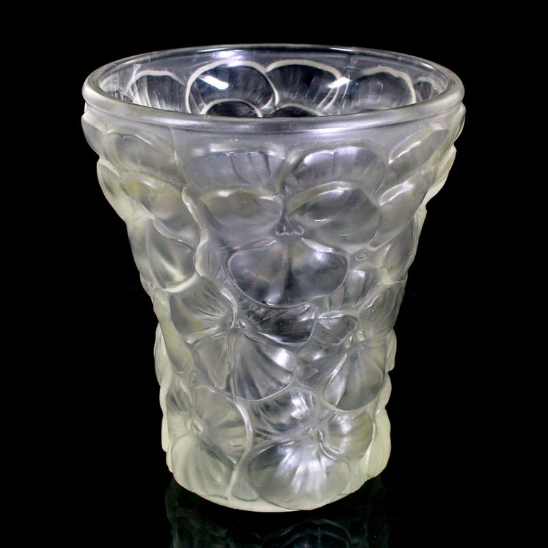 Vase made of frosted pressed glass with pansy decoration, Josef Inwald around 1930