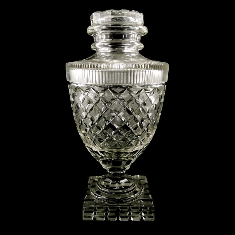 Large lidded vessel with rich cut decoration, Josephinenhütte around 1912