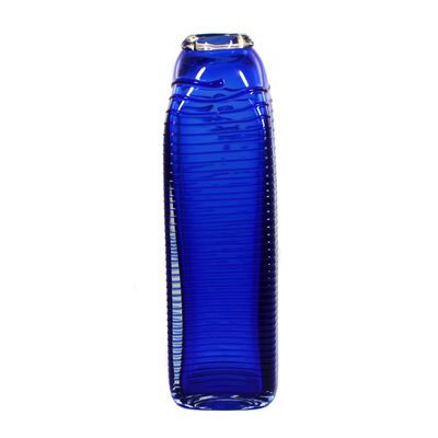 Vierkantvase mit blauen Innenfang und Fadenauflage, Glasfachschule Zwiesel
