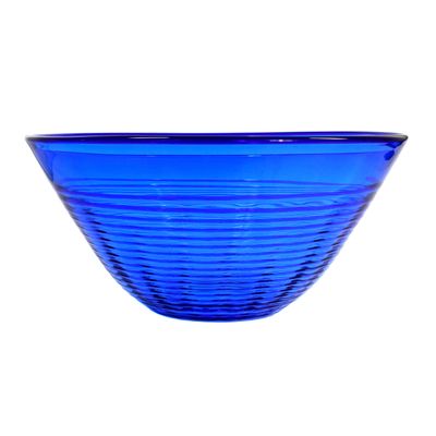 Schale mit blauen Innenfang und Fadenauflage, Glasfachschule Zwiesel, signiert