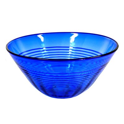 Schale mit blauen Innenfang und Fadenauflage, Glasfachschule Zwiesel, signiert