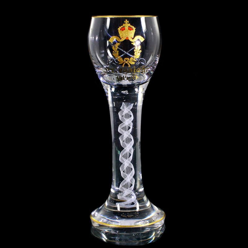 Small Fadenglas goblet with imperial crown, war year 1914, Josephinenhütte, signed