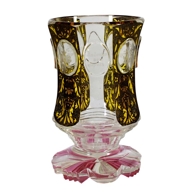 Footed cup with needle-etched black solder and medallions, Johann Meyr around 1840