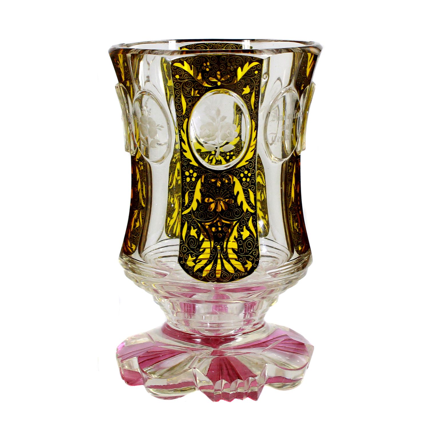 Footed cup with needle-etched black solder and medallions, Johann Meyr around 1840