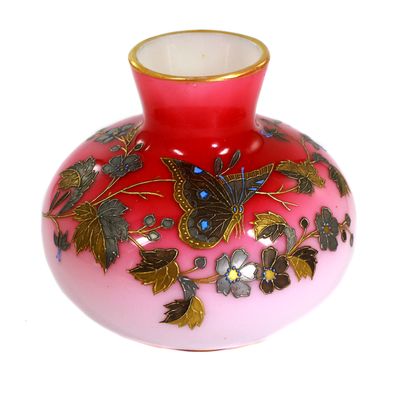 Peachblow Vase mit Silber- und Goldmalerei, Harrach&#39;sche Neuwelt um 1885